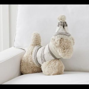 Pottery Barn Doodle Faux Fur Dog in Winter Cap and Sweater Pillow 🐶
